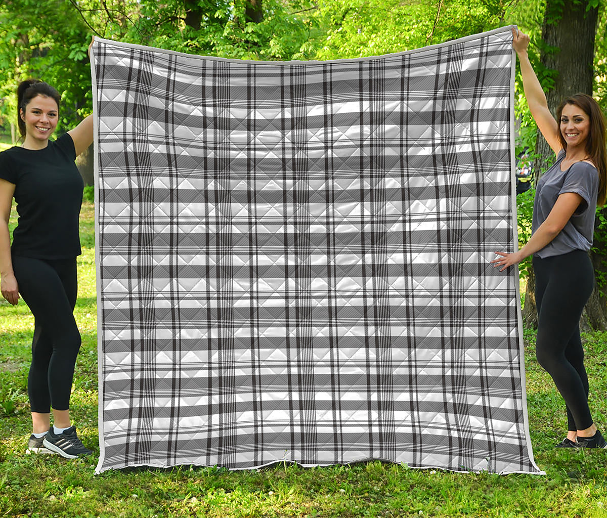 Black And White Madras Pattern Print Quilt