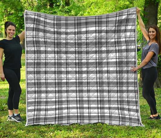 Black And White Madras Pattern Print Quilt