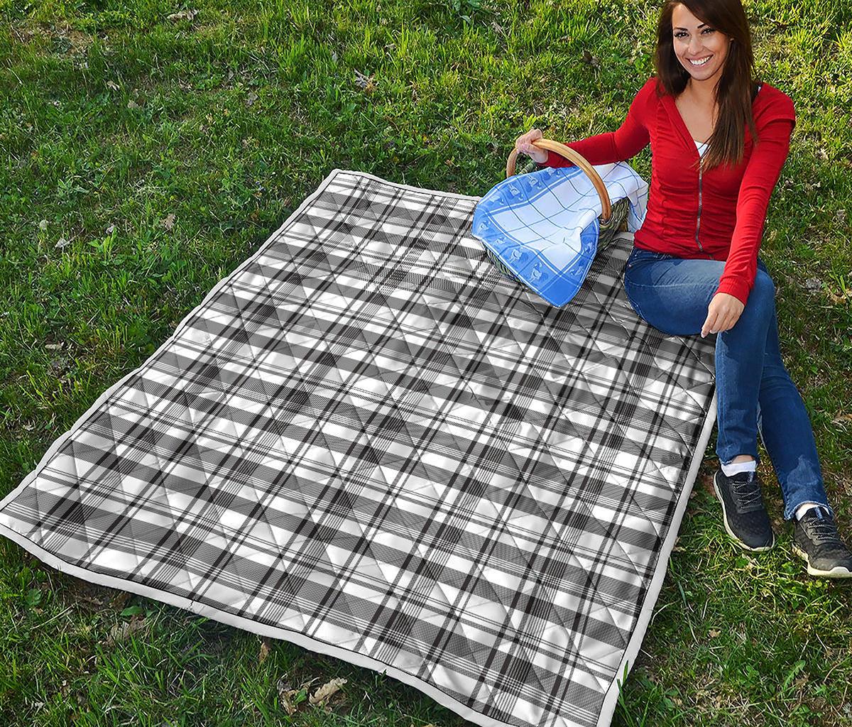 Black And White Madras Pattern Print Quilt