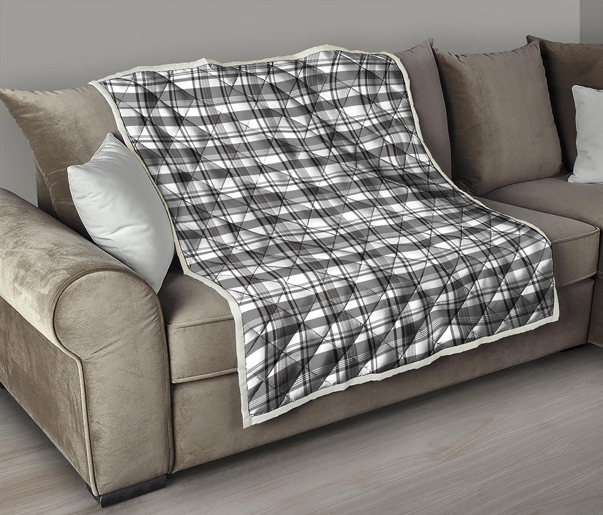 Black And White Madras Pattern Print Quilt