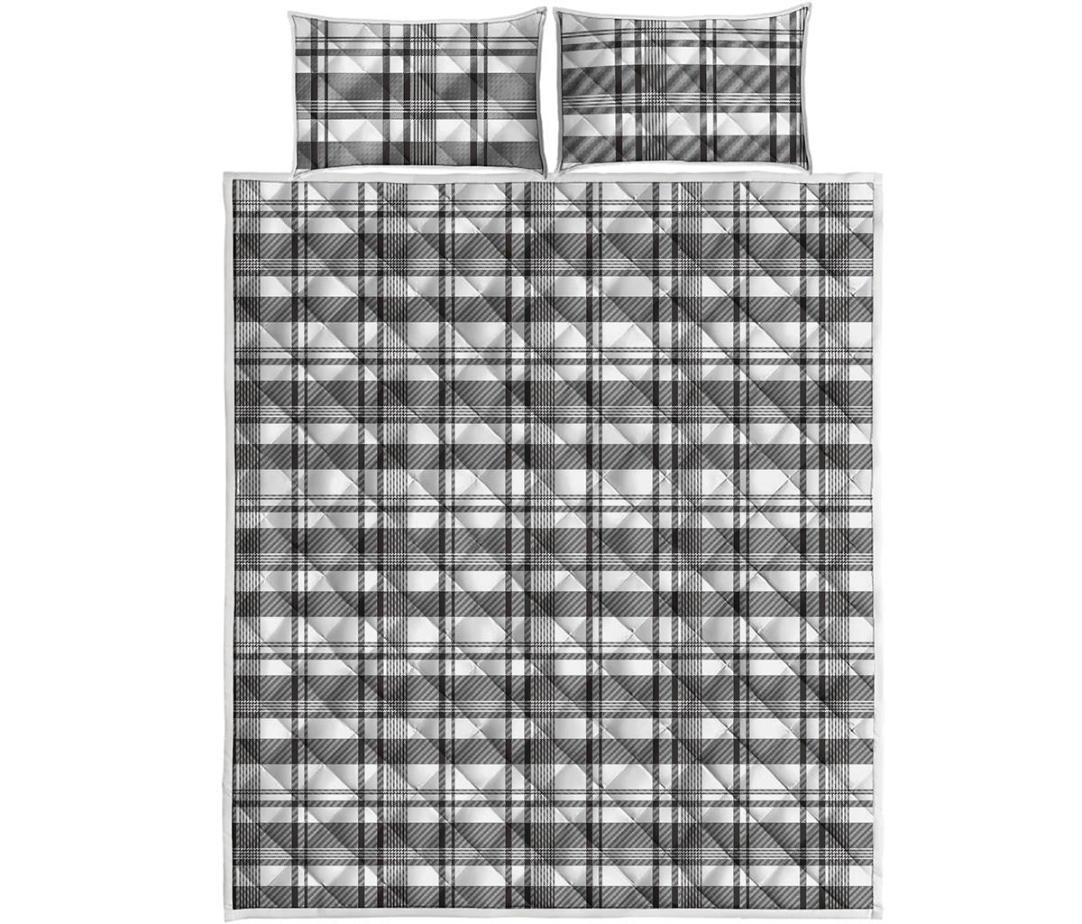 Black And White Madras Pattern Print Quilt Bed Set