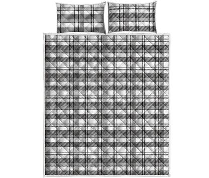 Black And White Madras Pattern Print Quilt Bed Set