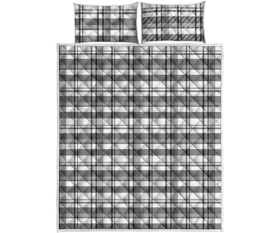 Black And White Madras Pattern Print Quilt Bed Set