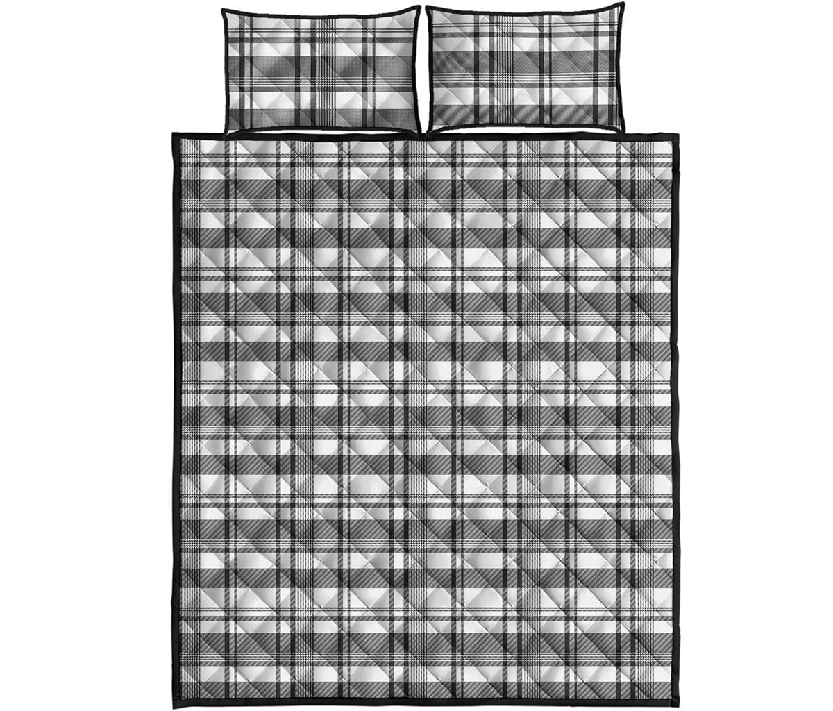 Black And White Madras Pattern Print Quilt Bed Set