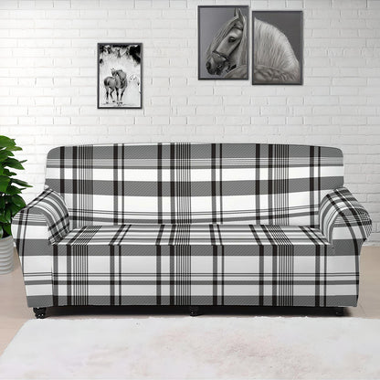 Black And White Madras Pattern Print Sofa Cover
