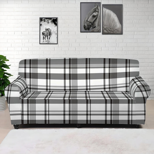 Black And White Madras Pattern Print Sofa Cover