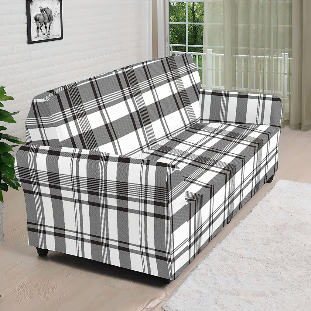 Black And White Madras Pattern Print Sofa Cover