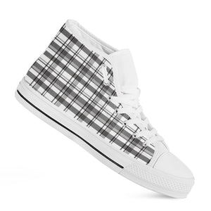 Black And White Madras Pattern Print White High Top Shoes