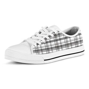 Black And White Madras Pattern Print White Low Top Shoes