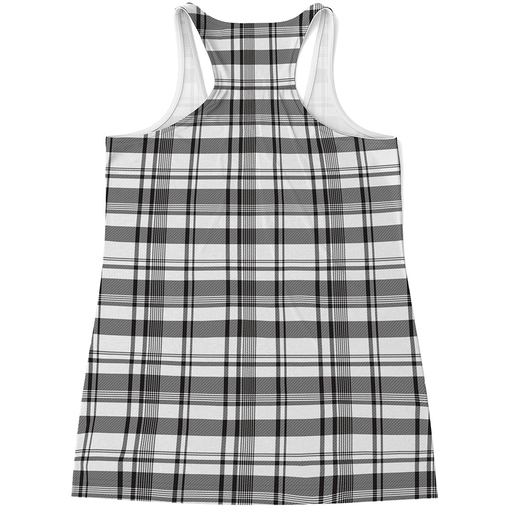 Black And White Madras Pattern Print Women's Racerback Tank Top
