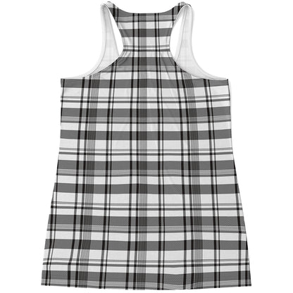 Black And White Madras Pattern Print Women's Racerback Tank Top