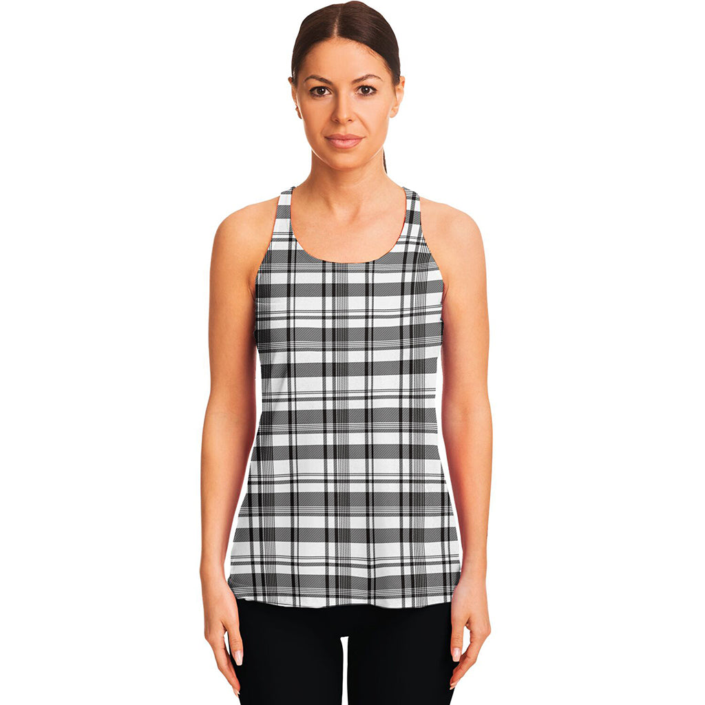 Black And White Madras Pattern Print Women's Racerback Tank Top