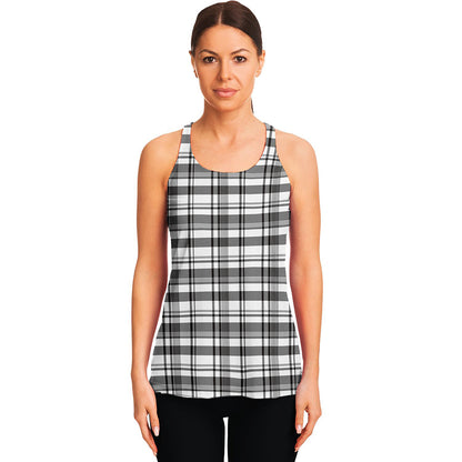 Black And White Madras Pattern Print Women's Racerback Tank Top