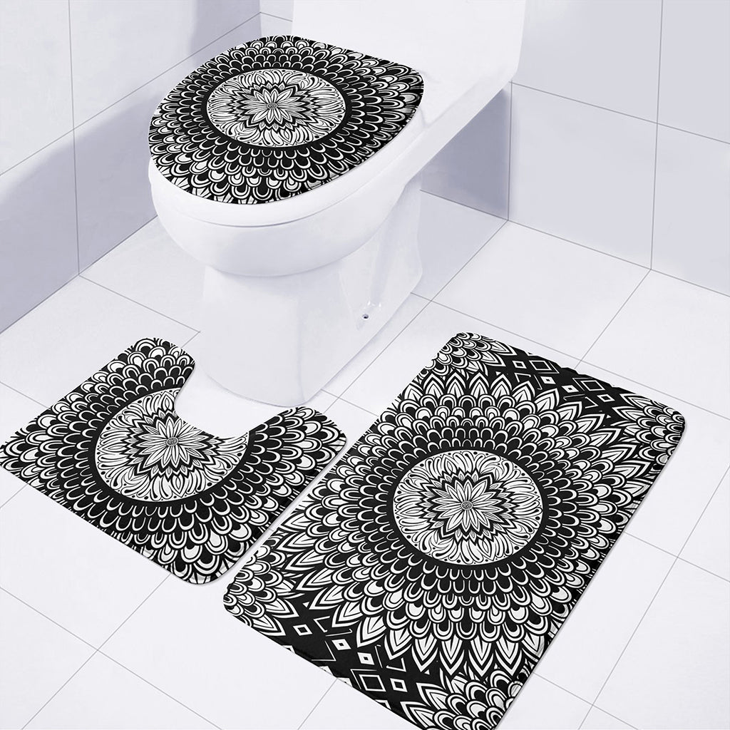 Black And White Mandala Print 3 Piece Bath Mat Set