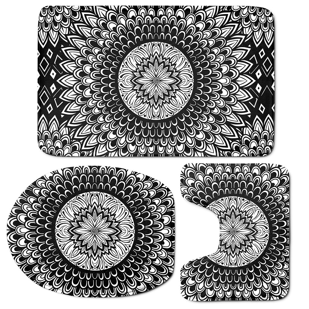 Black And White Mandala Print 3 Piece Bath Mat Set