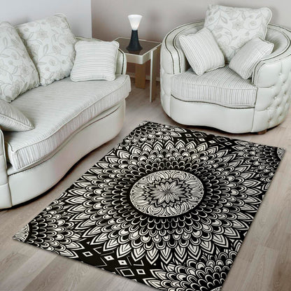 Black And White Mandala Print Area Rug