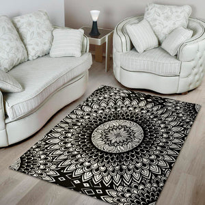 Black And White Mandala Print Area Rug