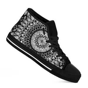 Black And White Mandala Print Black High Top Shoes