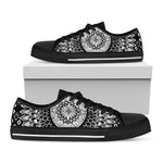 Black And White Mandala Print Black Low Top Shoes