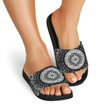 Black And White Mandala Print Black Slide Sandals