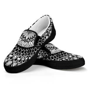 Black And White Mandala Print Black Slip On Shoes