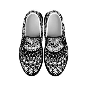 Black And White Mandala Print Black Slip On Shoes