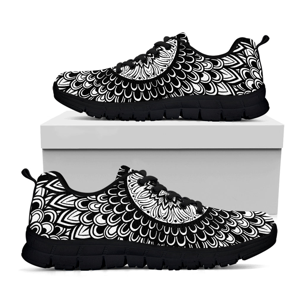 Black And White Mandala Print Black Sneakers