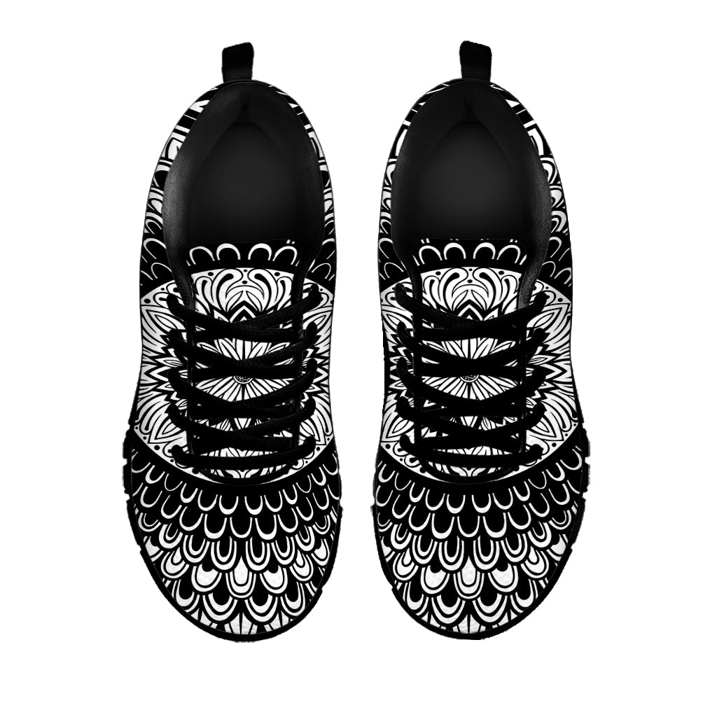 Black And White Mandala Print Black Sneakers