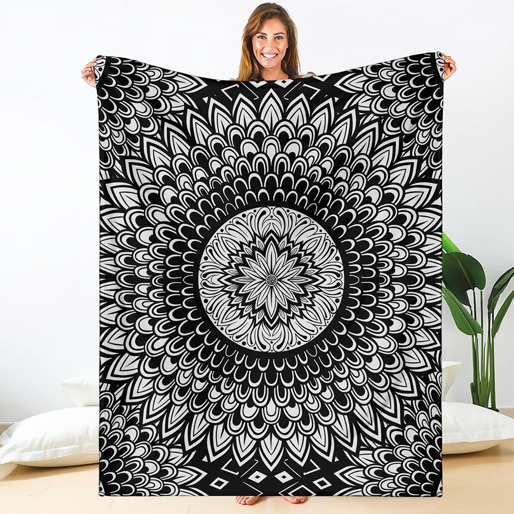 Black And White Mandala Print Blanket