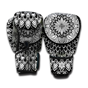 Black And White Mandala Print Boxing Gloves