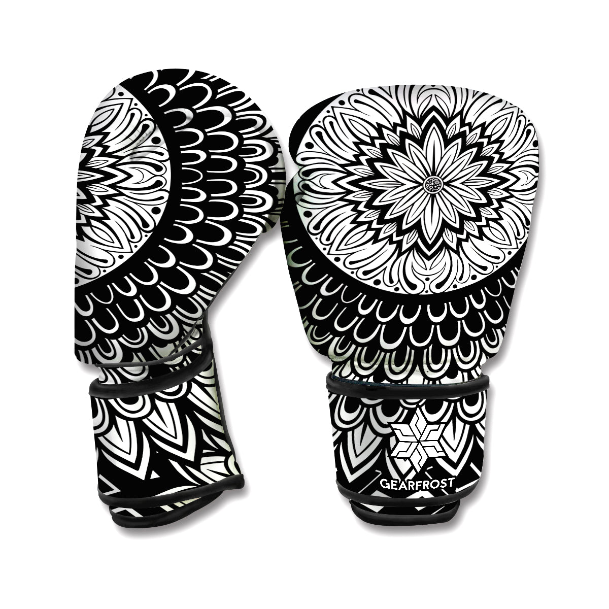 Black And White Mandala Print Boxing Gloves