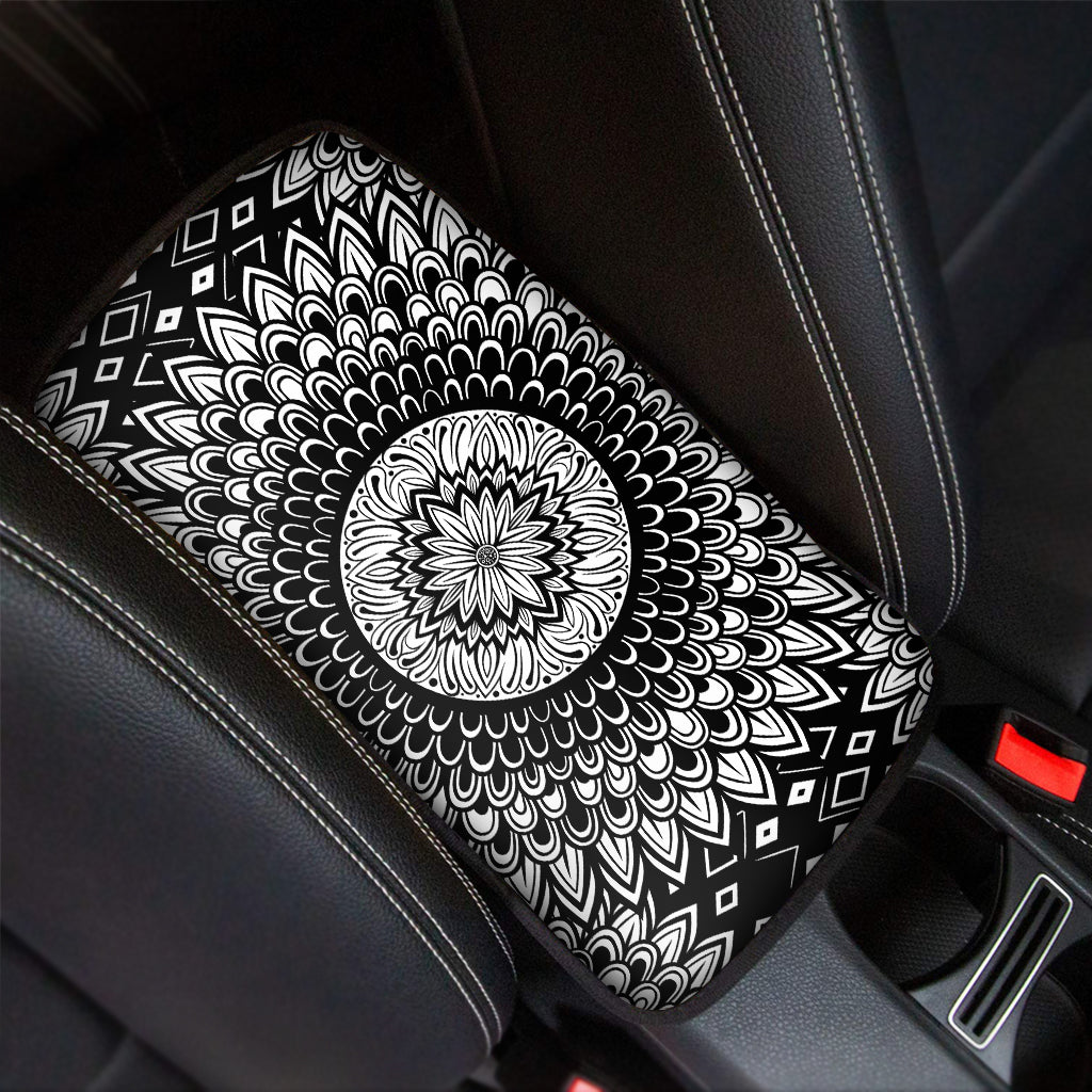 Black And White Mandala Print Car Center Console Cover