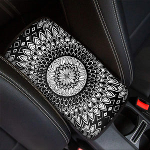 Black And White Mandala Print Car Center Console Cover