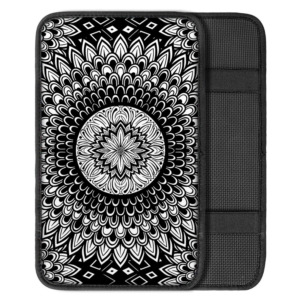 Black And White Mandala Print Car Center Console Cover