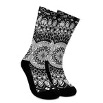 Black And White Mandala Print Crew Socks