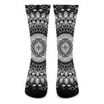 Black And White Mandala Print Crew Socks