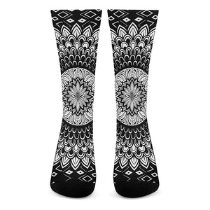 Black And White Mandala Print Crew Socks