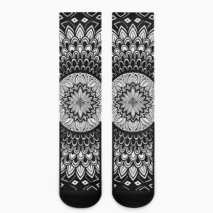Black And White Mandala Print Crew Socks