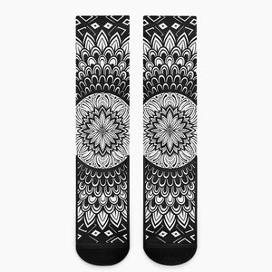 Black And White Mandala Print Crew Socks