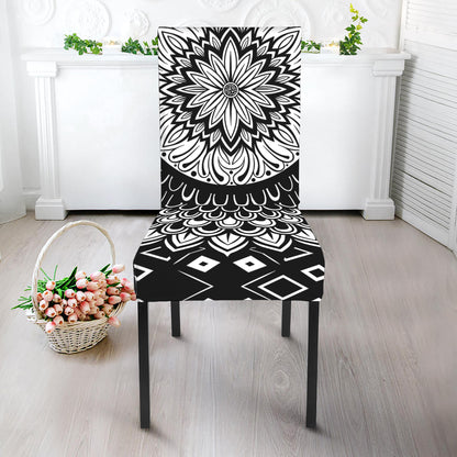 Black And White Mandala Print Dining Chair Slipcover