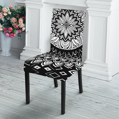 Black And White Mandala Print Dining Chair Slipcover