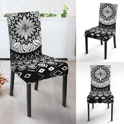 Black And White Mandala Print Dining Chair Slipcover
