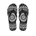 Black And White Mandala Print Flip Flops