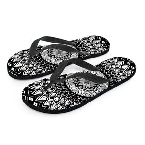 Black And White Mandala Print Flip Flops