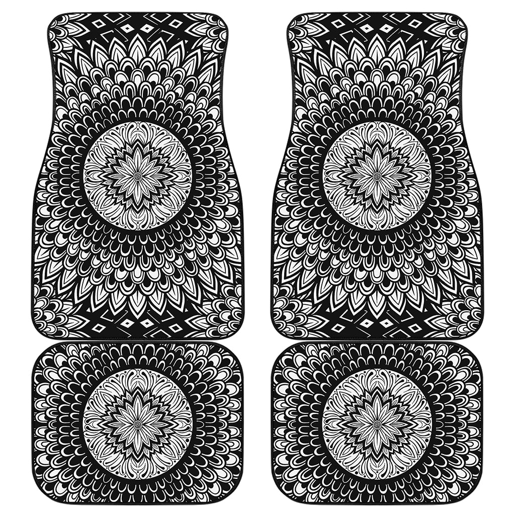 Black And White Mandala Print Front and Back Car Floor Mats