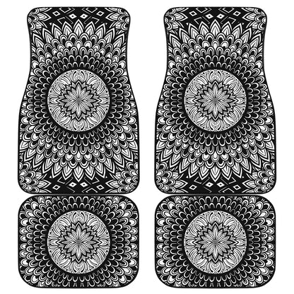 Black And White Mandala Print Front and Back Car Floor Mats