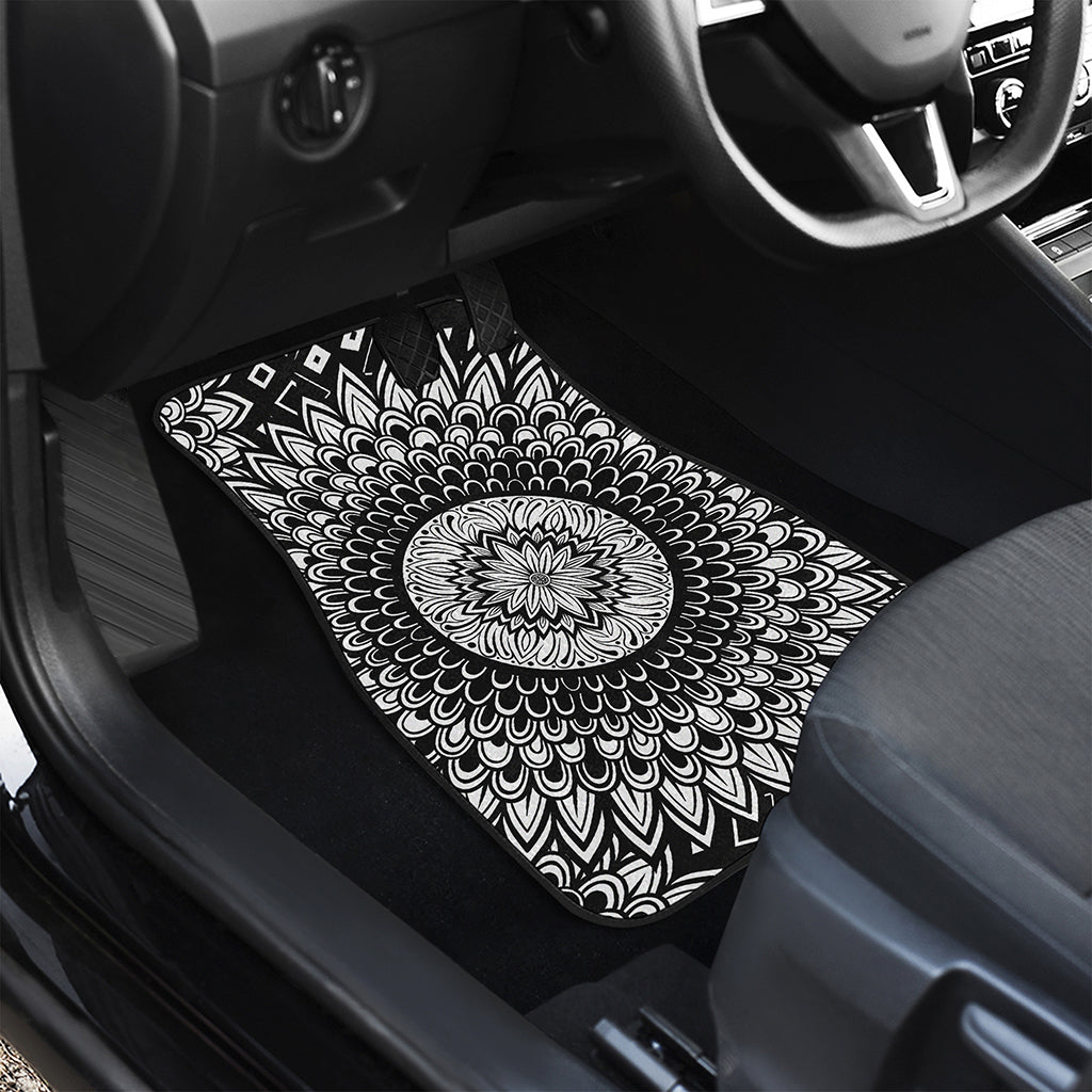 Black And White Mandala Print Front and Back Car Floor Mats