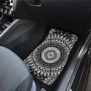 Black And White Mandala Print Front and Back Car Floor Mats