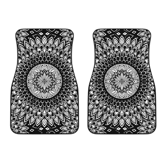 Black And White Mandala Print Front Car Floor Mats