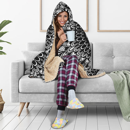 Black And White Mandala Print Hooded Blanket